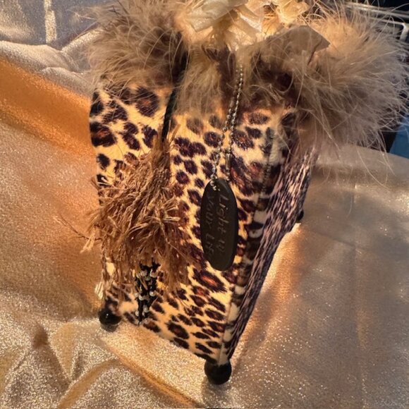 Leopard Fabric Purse Lamp / Night Light with Feathers - NEW - Picture 2 of 12